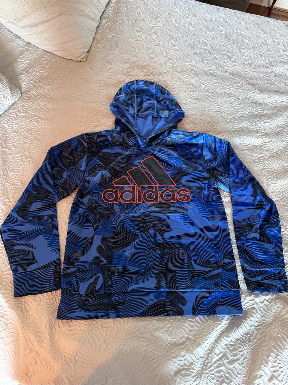 adidas Blue and Black Hooded Pullover with Red Logo